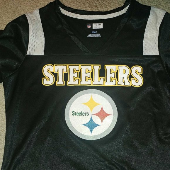 NFL Team Apparel Tops - Ladies NFL Pittsburgh Steelers Sparkly Jersey Top M